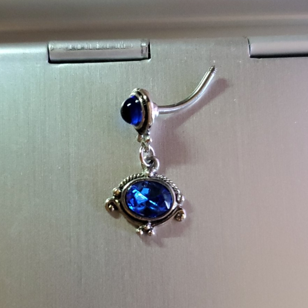 COPY - Bellybutton ring blue and silver dangle ring